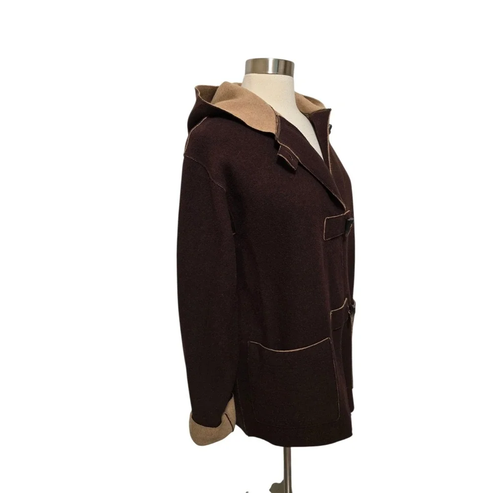 Lauren Ralph Lauren Wool Blend Brown Hooded Toggle Button Coat‎ - Size Large